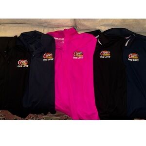 5 Raising Cane's Polo Shirts - Black, Navy, and Pink. Size Large Men’s